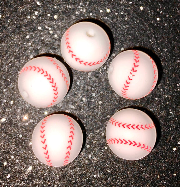 (5) Baseball 15mm Silicone Beads