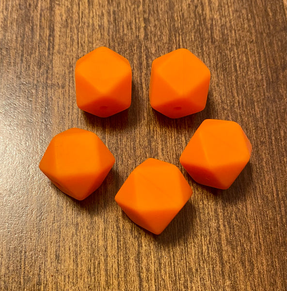 (5) Orange Hexagon Silcione 16mm Beads