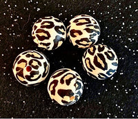 (5) Animal Print 1 Round 15mm Silicone Beads