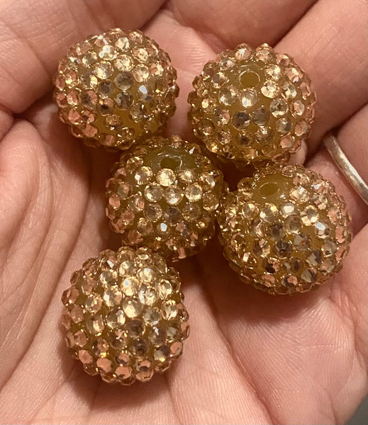 (5) Champagne Rhinestone 20mm Beads