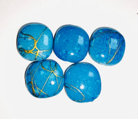 (5) Turquoise and Gold Marble Rock Beads