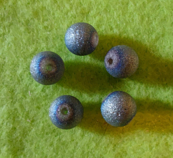 (10) Metallic Blue 10mm Glitter Beads